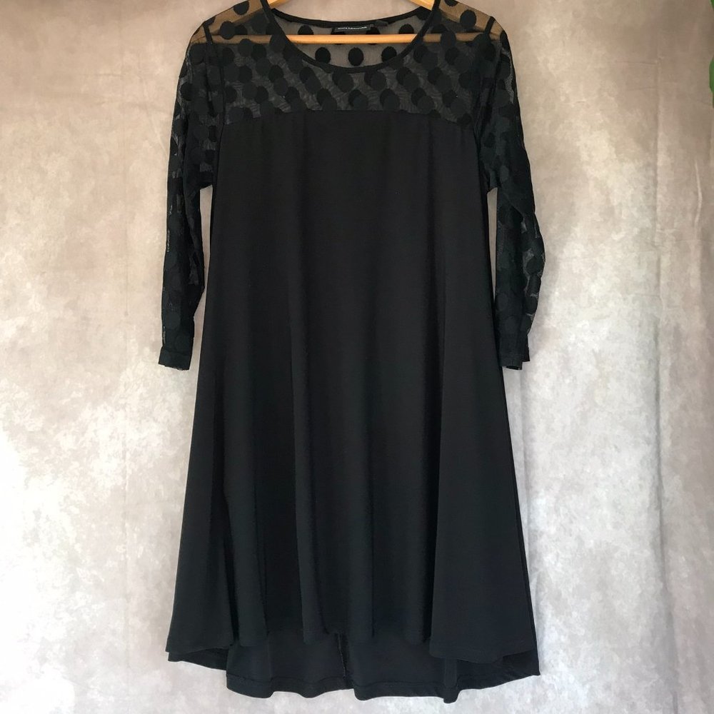 Nina Leonard Large Black Mesh Polka Dot Dress